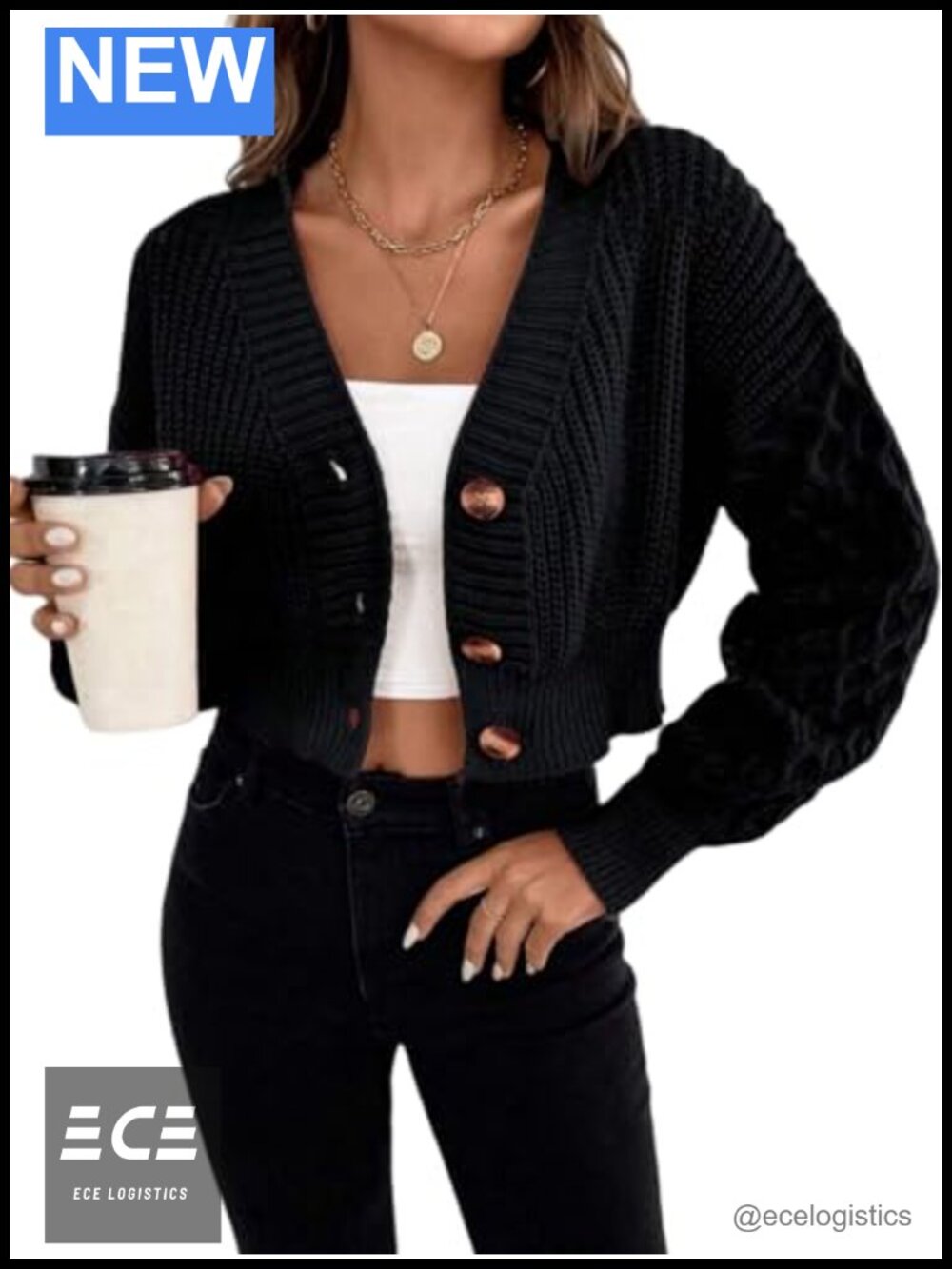 Cable Knit Button Down Drop Shoulder Chunky Sweater Cardigan